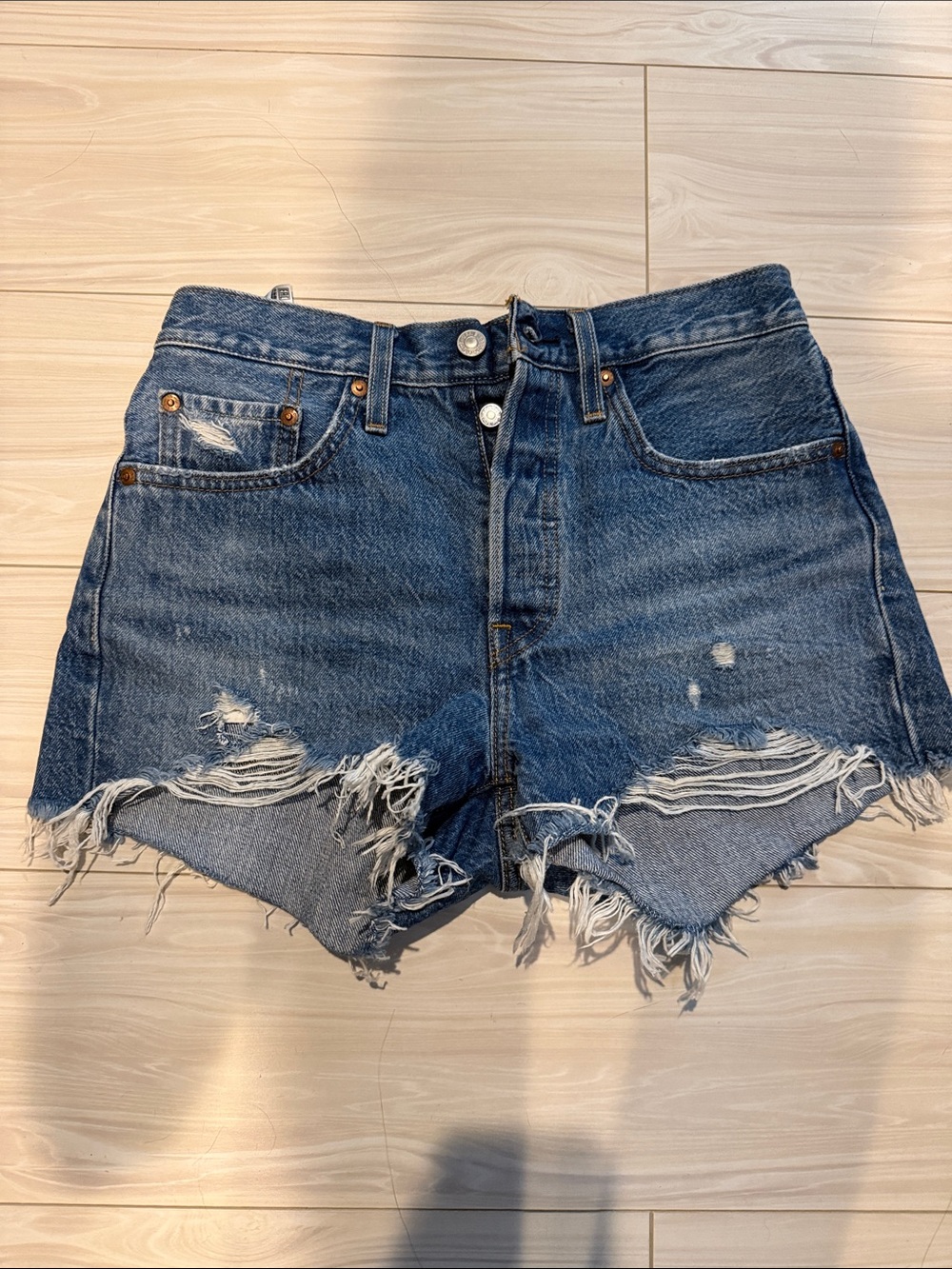 Levi's Distressed High-Rise Denim Shorts - Blue